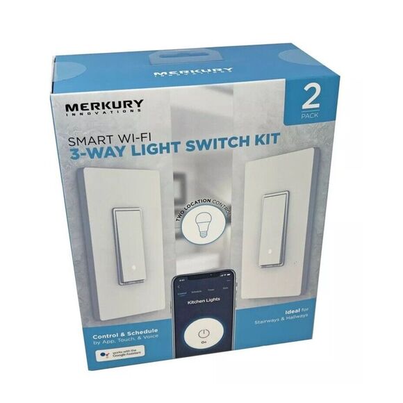 Merkury Innovations Smart Wi-Fi 3-Way Light Switch‎ Kit MI-WW112-199W New in Box - Picture 1 of 8